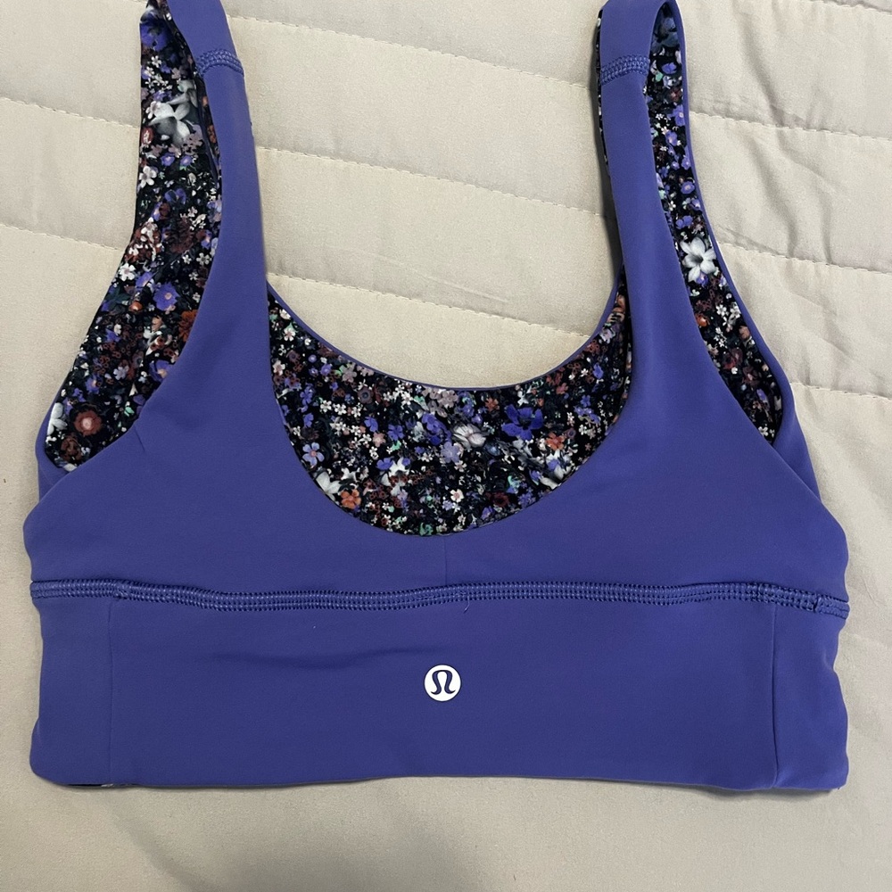 LIKE NEW Lululemon Floral and Purple Reversible Sports Bra size 4